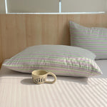 lot taies d'oreiller coton rayures rose clair modernes minimalistes douces lit maison