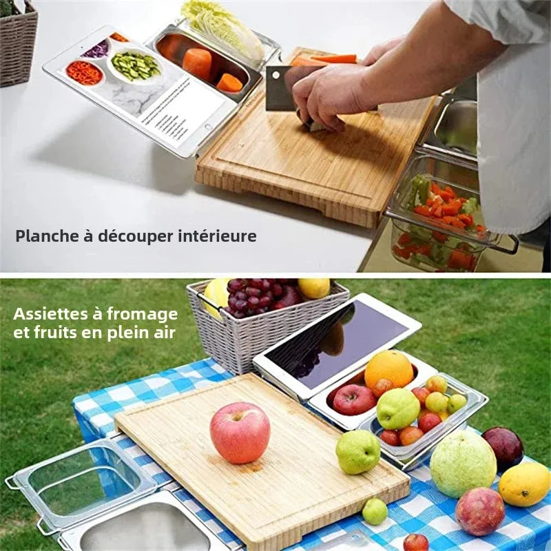 planche découper bambou bacs intégrés moderne couteau support tablette clipsé