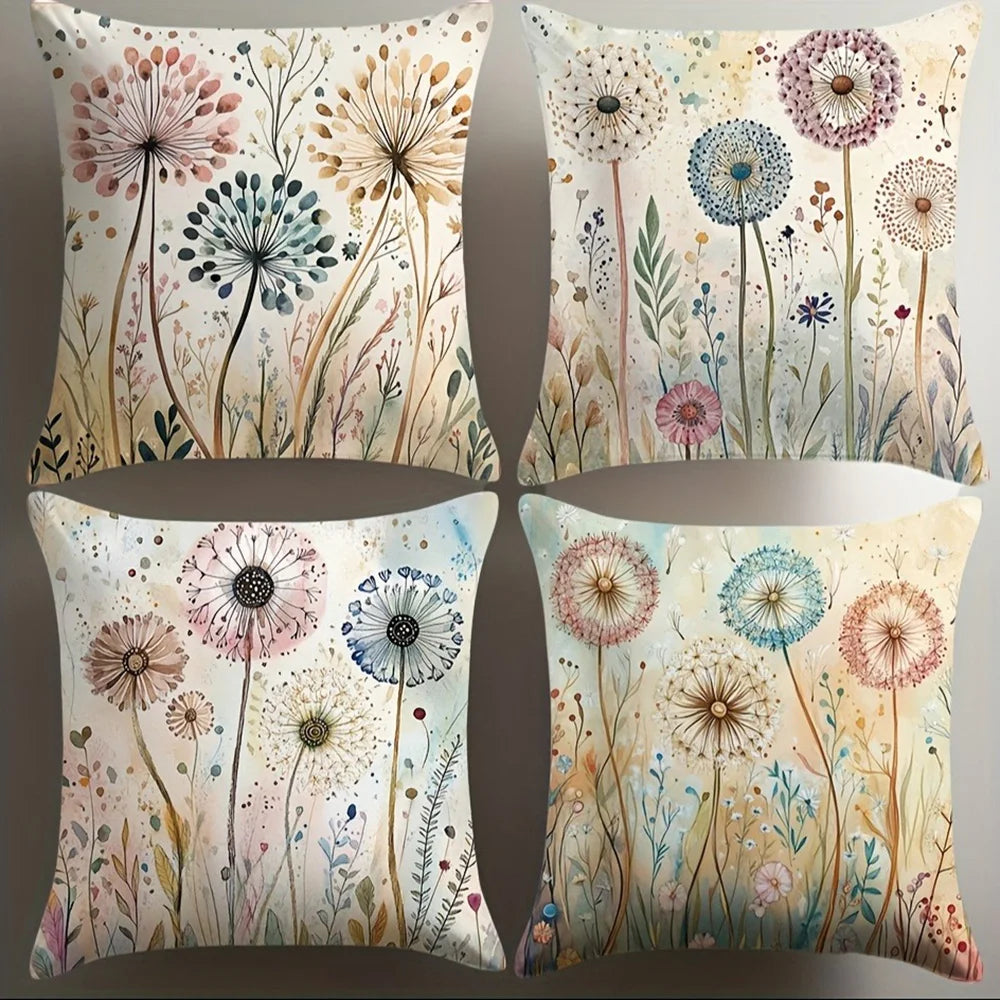 taies d'oreiller motif floral pissenlits multicolores moderne decoration chambre lit maison 40x40cm 45x45cm 50x50cm