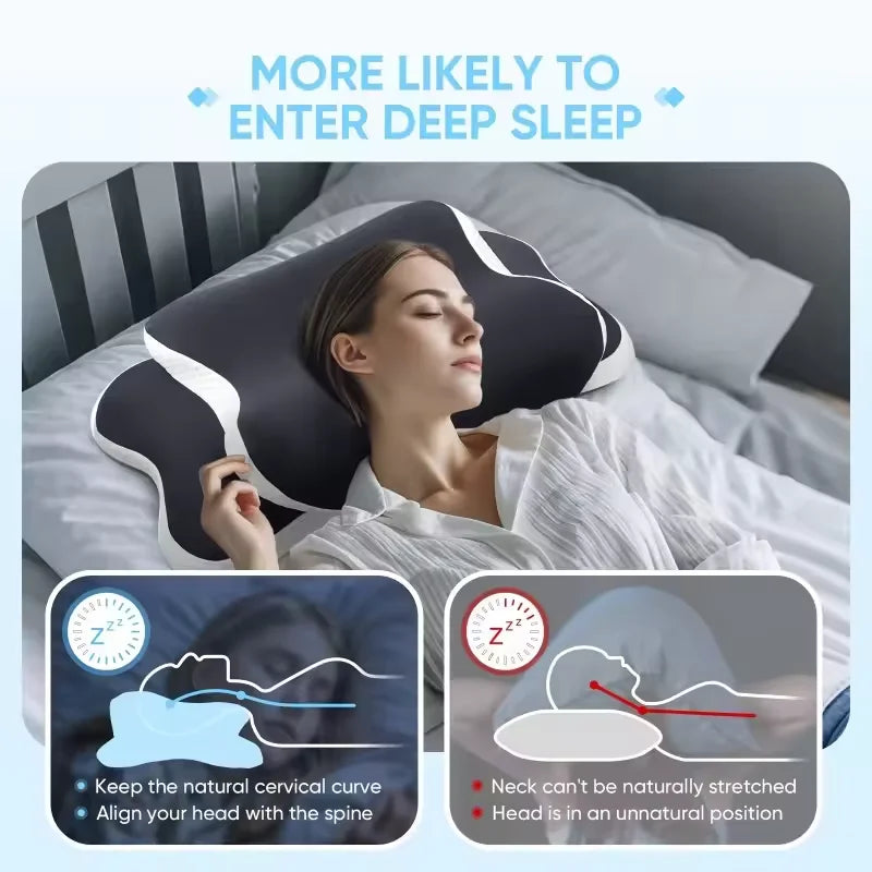 coussin sommeil mousse mémoire forme ergonomique gris blanc support cou voyage massage lit