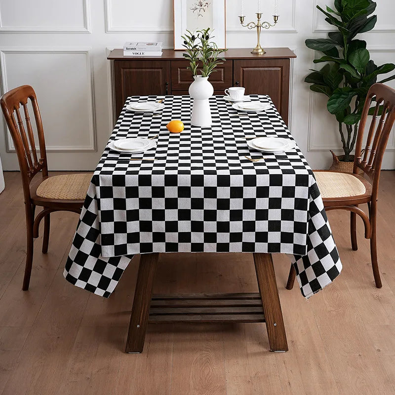 nappe table carreaux noir blanc classique réutilisable polyester coton machine été hiver printemps automne