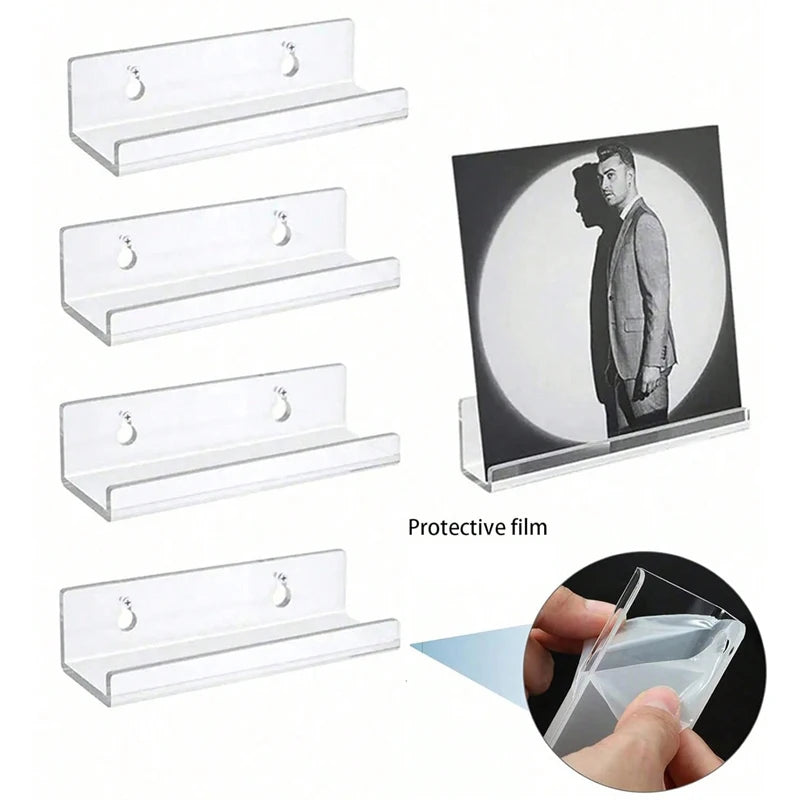 présentoir mural transparent moderne étagères vinyles respectueux environnement saloniaux variées transparentes vis fixations