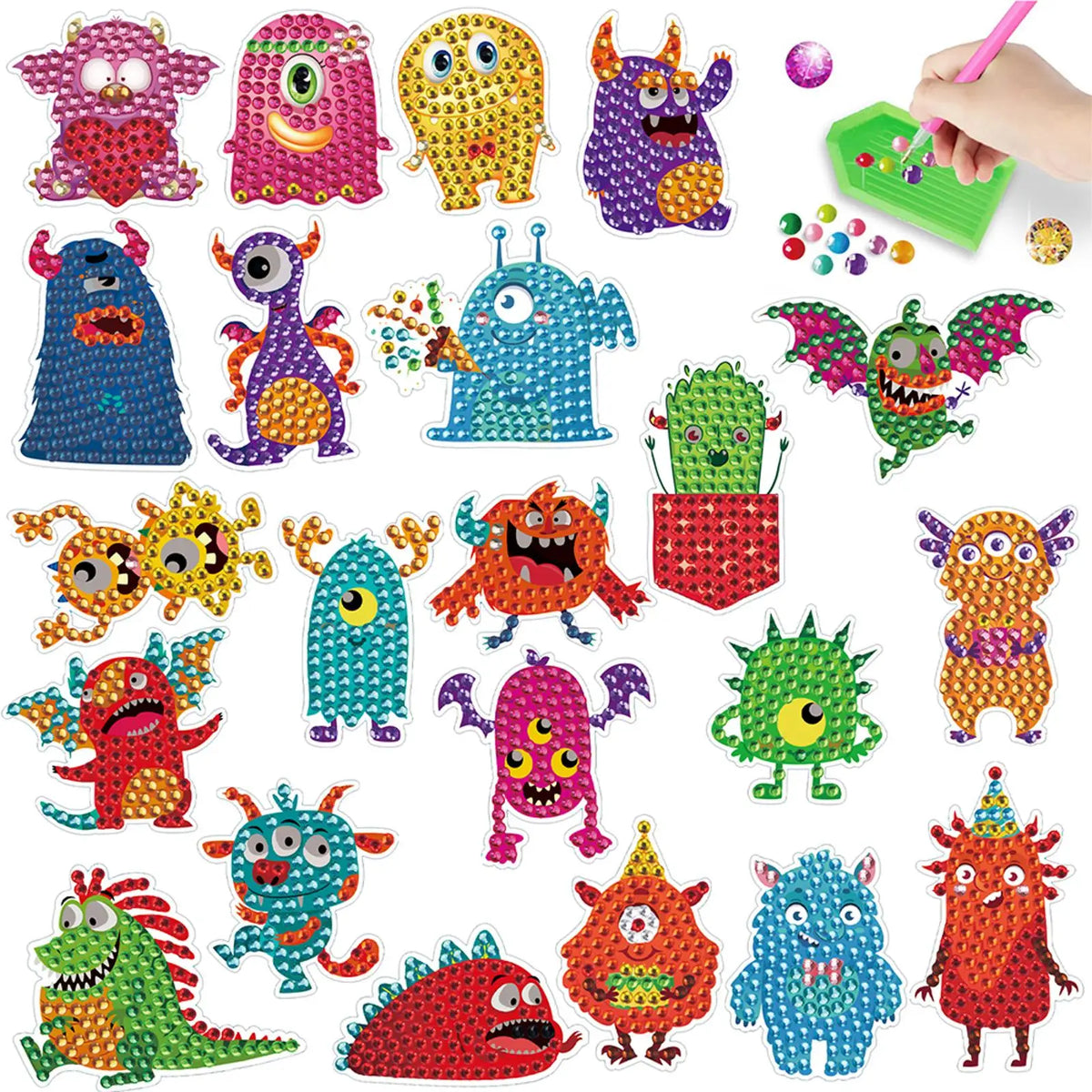 stickers décoration monstres colorés diamant adhésif kit débutants modernes enfants adultes