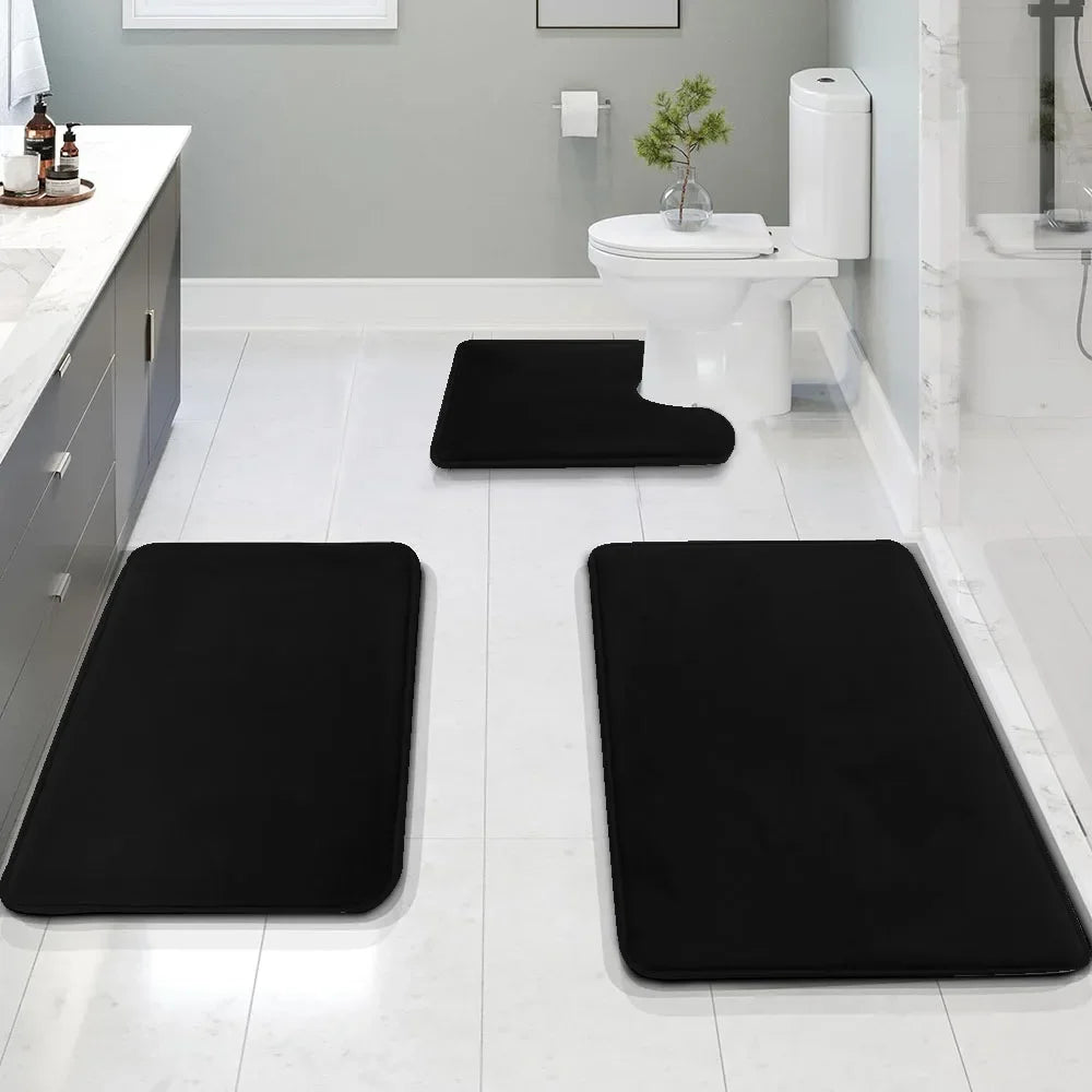 tapis bain gris uni doux moderne adhésif ensemble trois pièces chambre salle bain