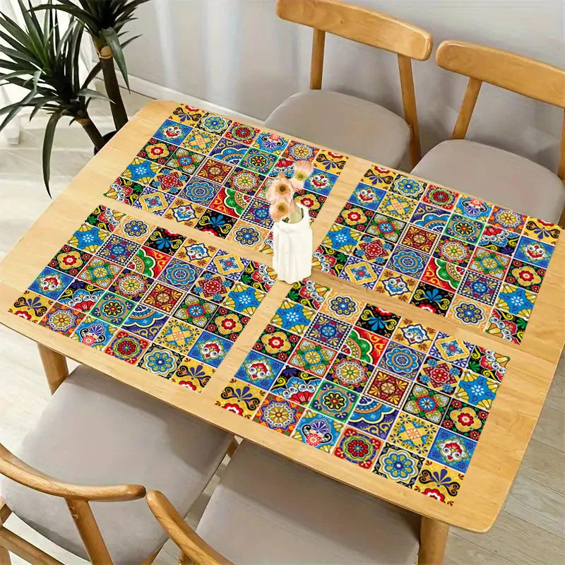 tapis table boho chic multicolore motifs floraux géométriques 30x40cm