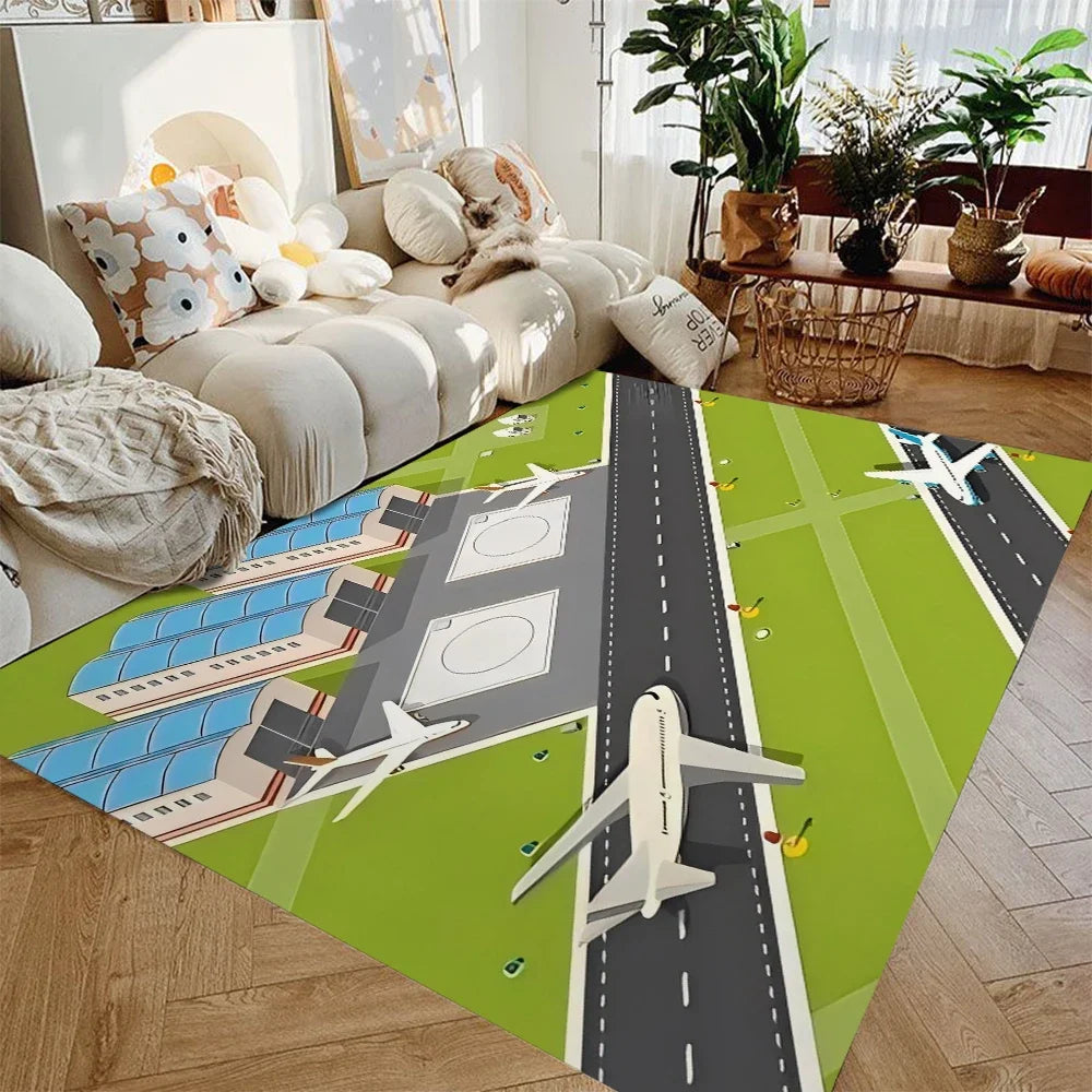 tapis moderne aéroport pistes avions vert gris blanc chambre salon extérieur