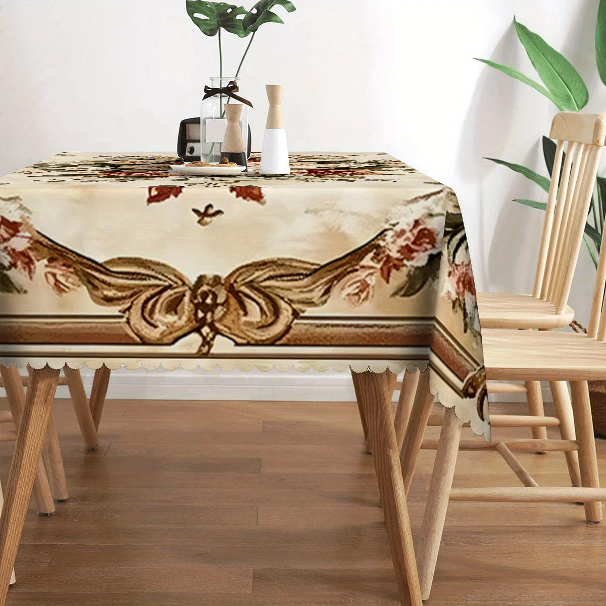 nappe table fleurs roses feuilles dorées classique imperméable machine réutilisable beige marron rouge vert