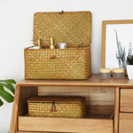 panier rangement bois tressé couvercle vêtements bohème rustique décor maison