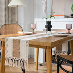 ensembles table boho rustique serviettes lin macramé franges assiettes couverts plateaux