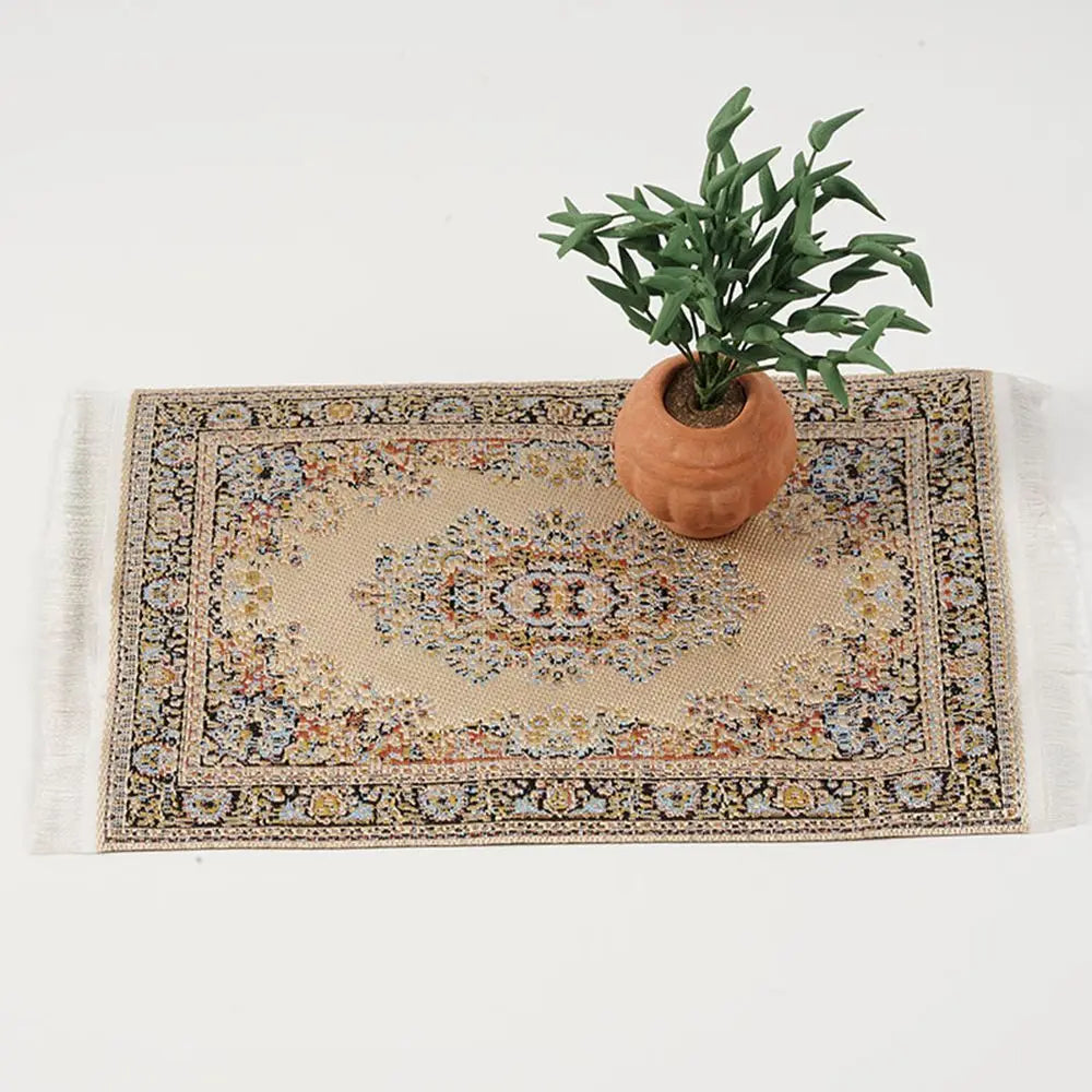 tapis turc ornements floraux motifs géométriques classique tapisserie miniature décoration intérieure tissu accessoire poupée