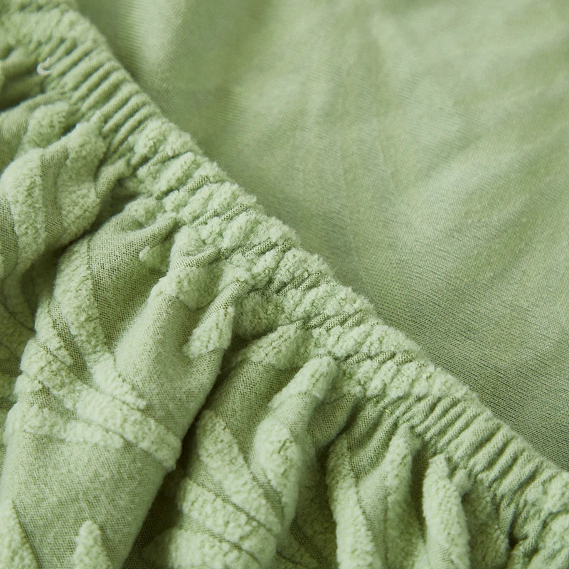 couvre lit moderne vert clair feuilles stylisées polyester lavable machine fixé ruban adhésif opaque