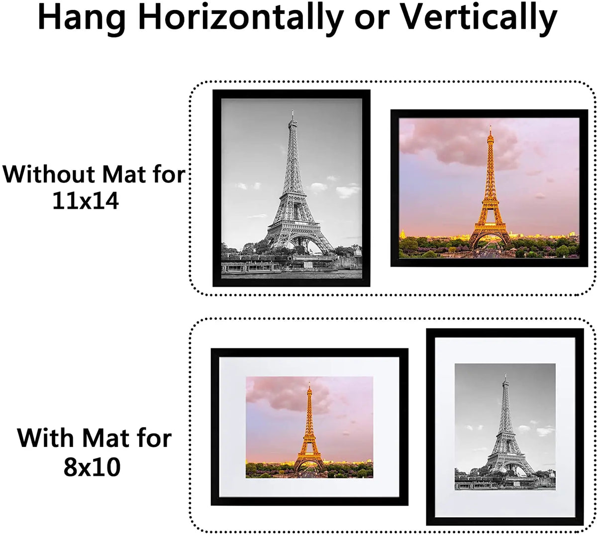 cadres photo modernes noir blanc mat amovible tour eiffel 5x7 8x10 11x14