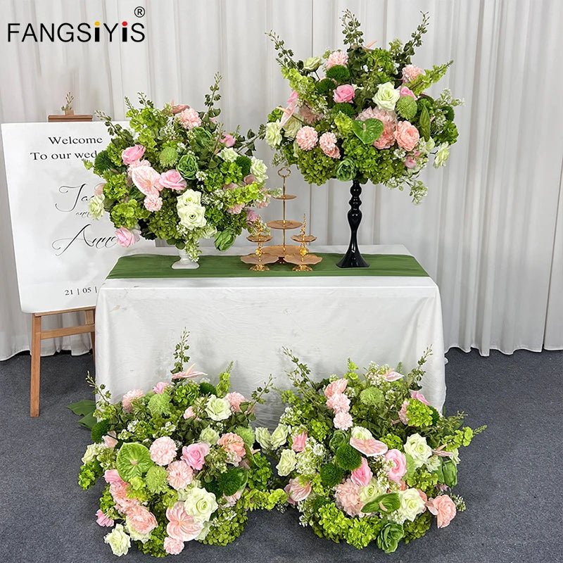 décoration mariage événement rose vert fleurs naturelles romantiqueextérieur table centre