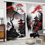 rideaux imprimés paysage oriental 100% polyester noir blanc rouge moderne