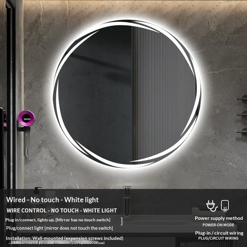 miroir rond lumineux noir doré rayures modernes led réglable heures