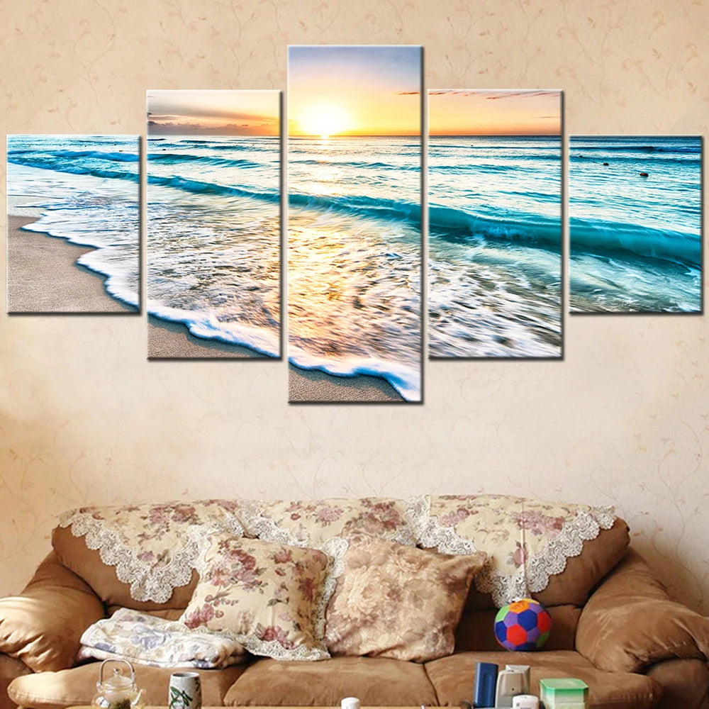 tableaux decoratifs paysage marin coucher soleil vagues plage moderne sans cadre