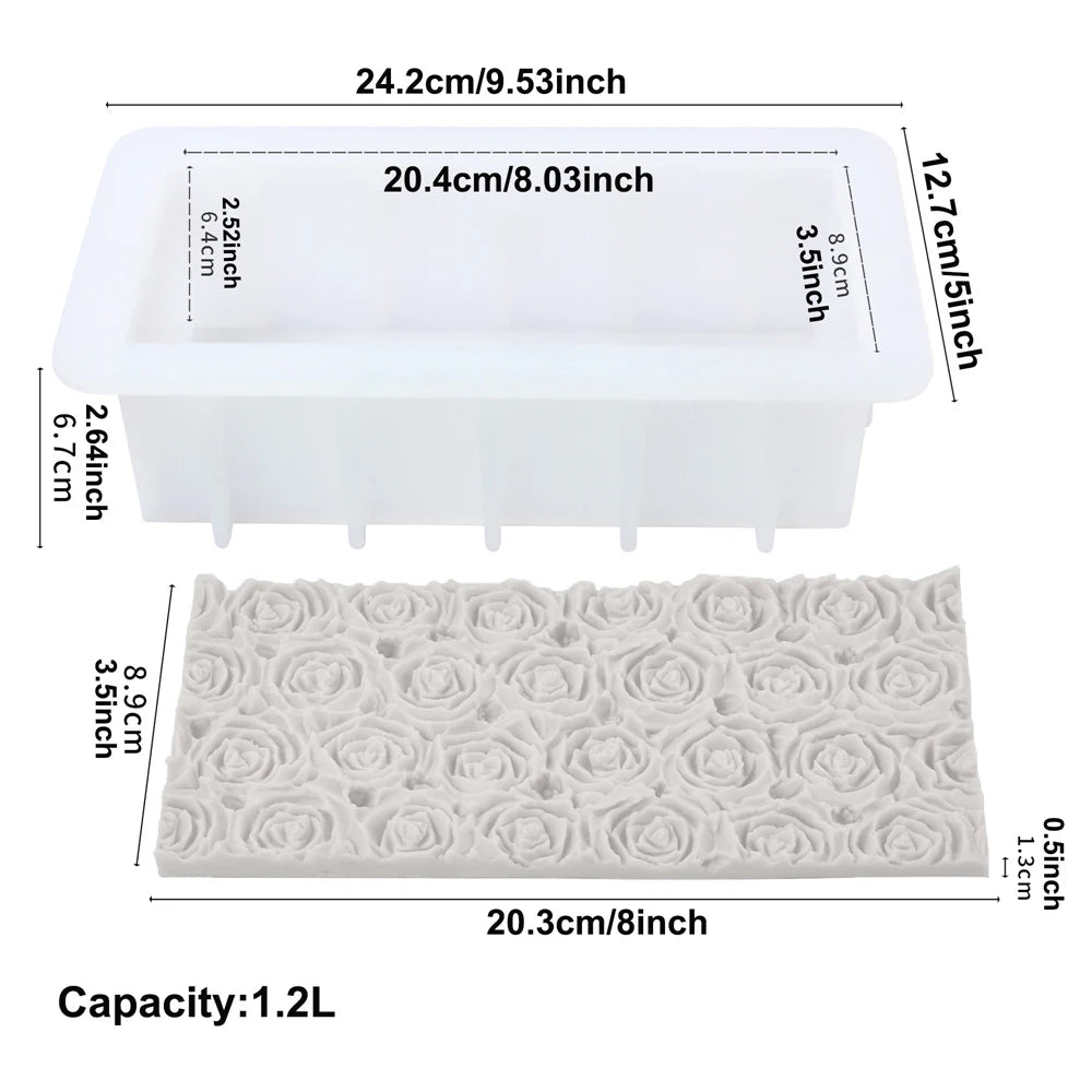 moule savon silicone opaque moderne motifs roses compartiments transparents floral