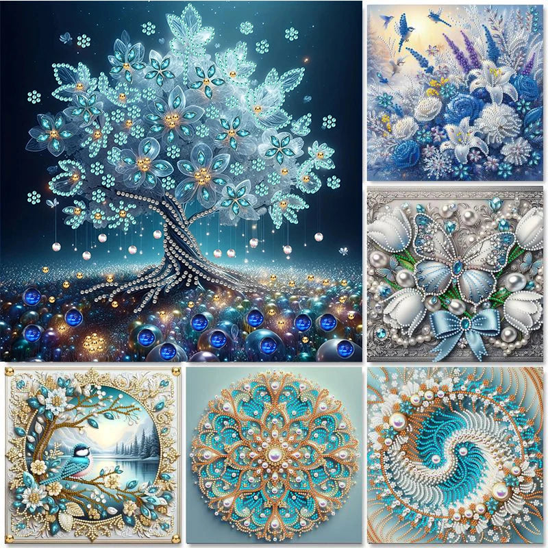 peinture diamant kit artisanal fleurs oiseaux motifs floraux strass adhésif plateau plastique gomme guide