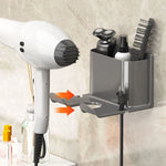 support mural moderne sèche cheveux brosse rasoir adhésif gris blanc rangement salle bain