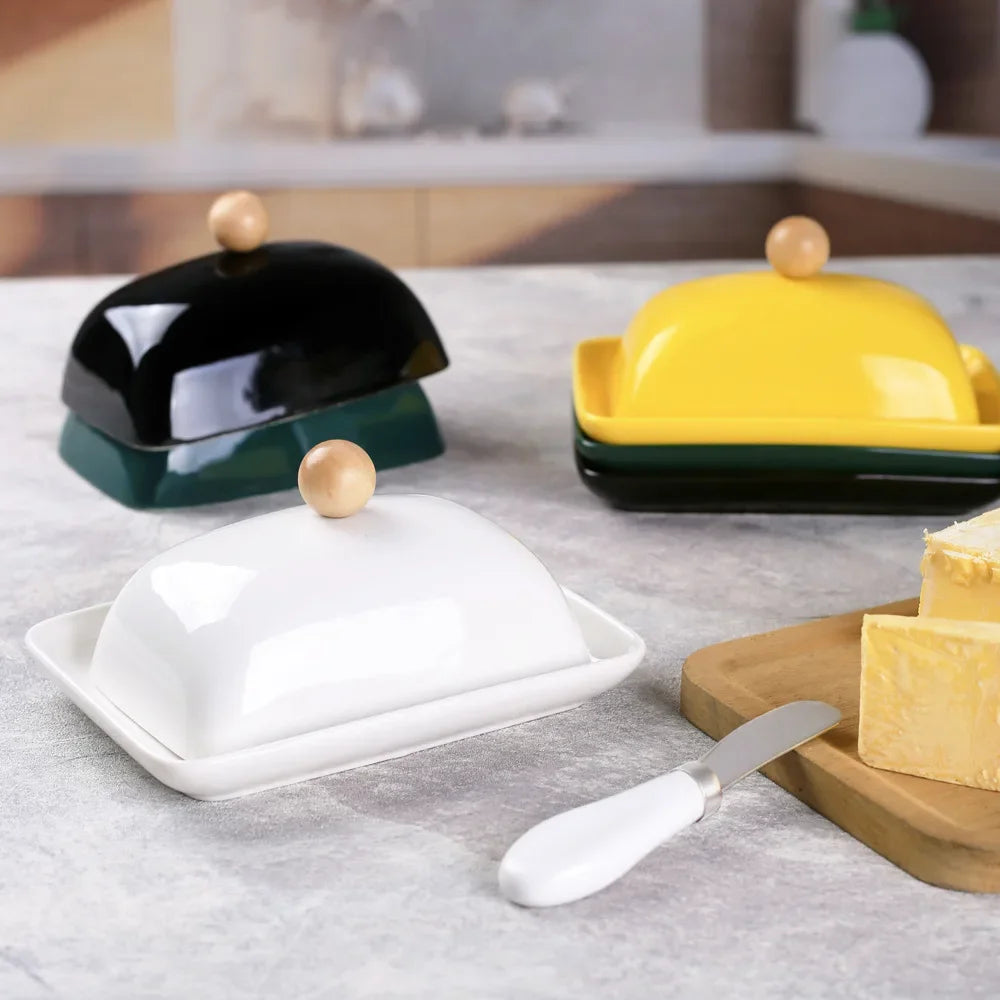 porte beurre céramique rectangle noir jaune blanc uni moderne spatule
