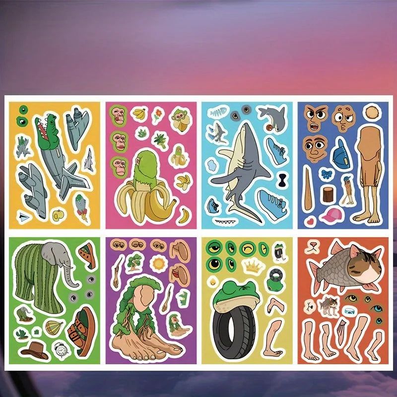 autocollants cartoon multicolores animaux visages bricolage collage habillage papier divers motifs opaques
