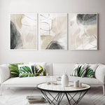 tableau abstrait motif beige gris toile coton texturée sans cadre moderne chambre salon decoration