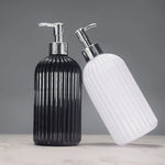 distributeur savon liquide noir blanc rayures moderne réutilisable salle bain cuisine pompe pression