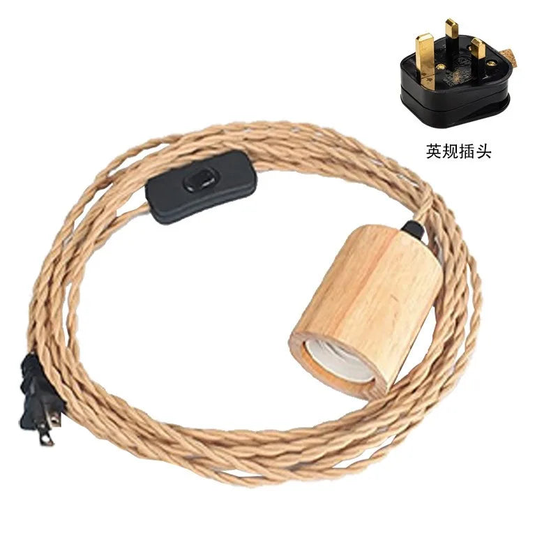 lampe suspension câble tressé marron clair interrupteur noir moderne rustique