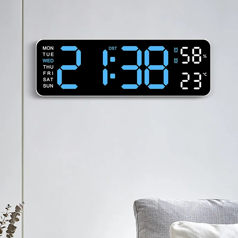 Horloge murale LED blanche avec date et semaine