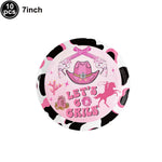 accessoires fête cowgirl thème western rose noir blanc toppers cupcakes assiettes pouces autocollants guirlande
