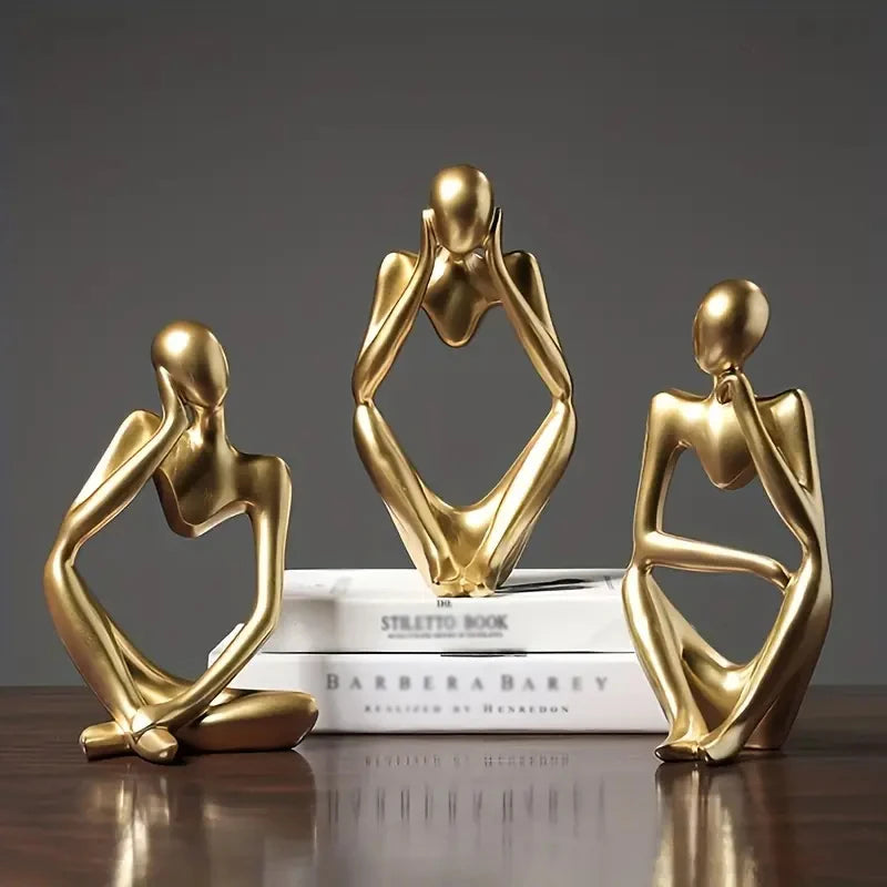 statuettes decoratives abstraites modernes or resine lisses minimaliste ornement maison