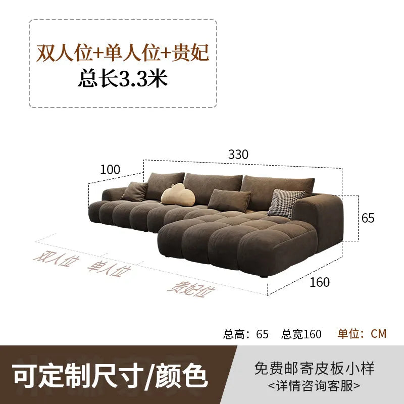 canapé moderne marron clair velours forme 300cm salon bois minimaliste coussins cœur