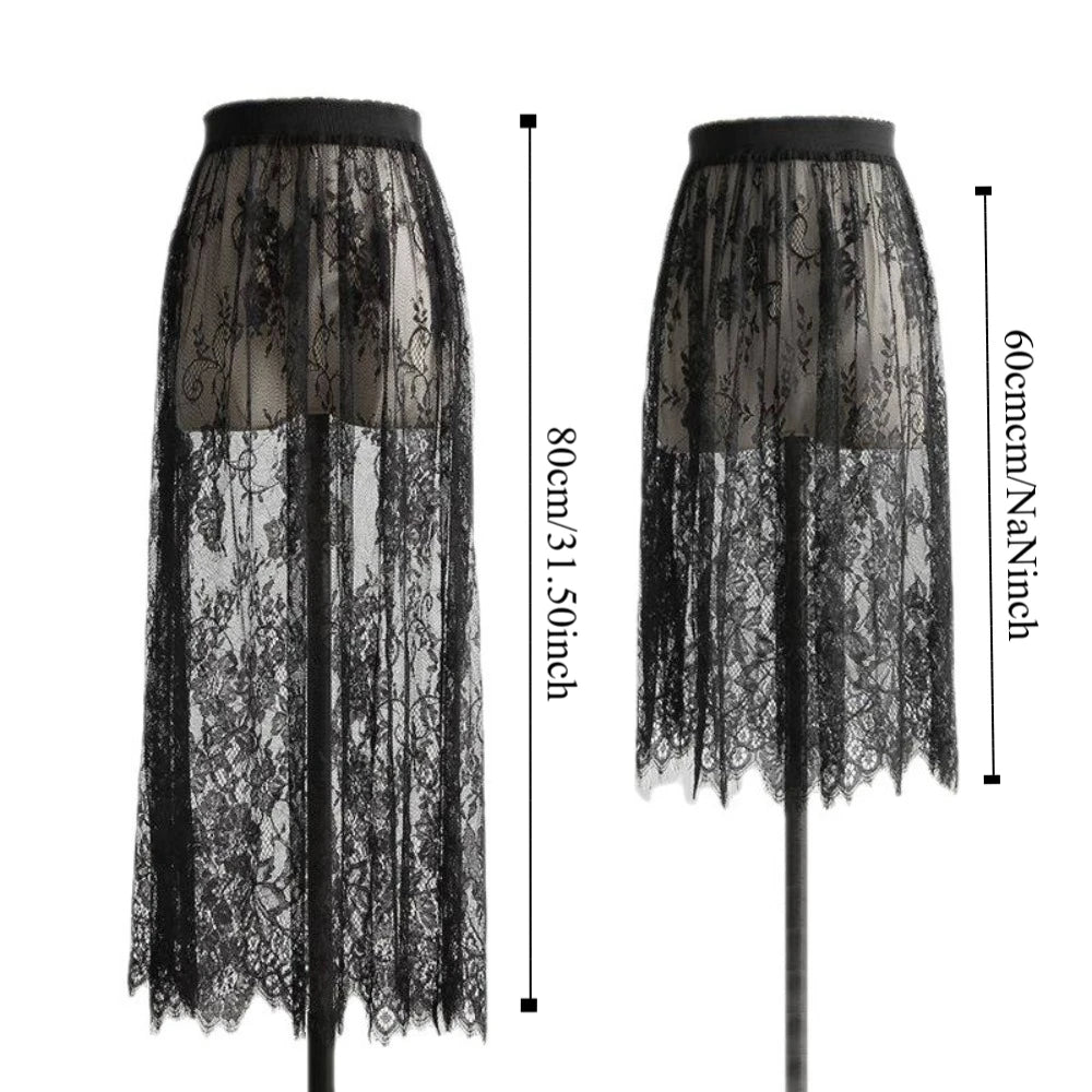 jupe dentelle noire translucide vintage été femme mi mollet droiteSizeMode: taille moyenne non extensible