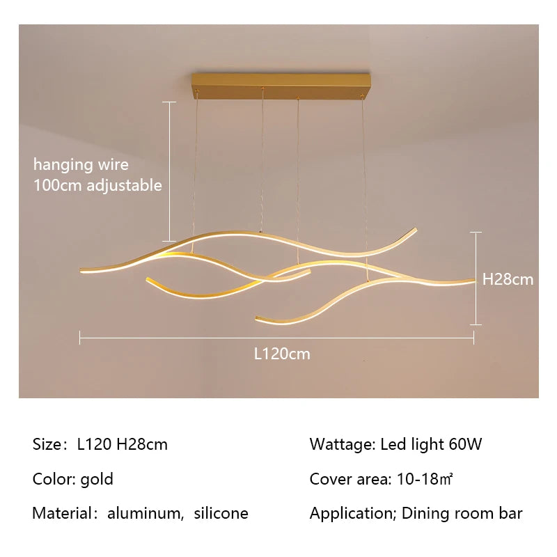 suspension lumineuse moderne or noir ampoules led ondulées 30w 60w remote dimming
