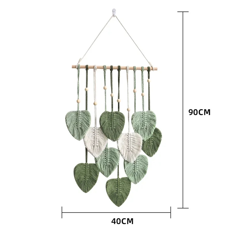 décoration murale boho vert feuilles macramé tissage crochet naturel chambre mariage