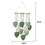 décoration murale boho vert feuilles macramé tissage crochet naturel chambre mariage
