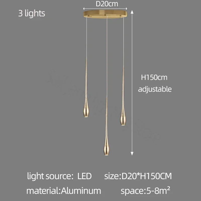 Suspension moderne dorée gouttes pluie opaques lumière chaude lumière blanche 90 260V
