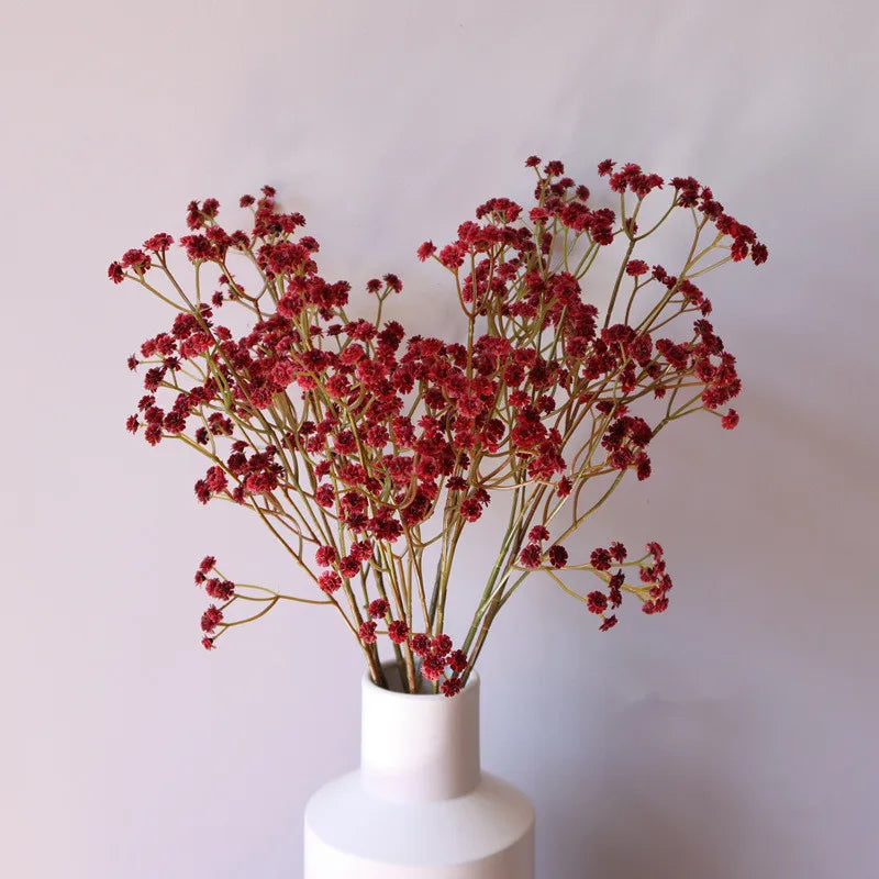 bouquet artificiel fleurs roses blanches marrons rouges petite fleurs rondes naturel minimaliste decoration maison