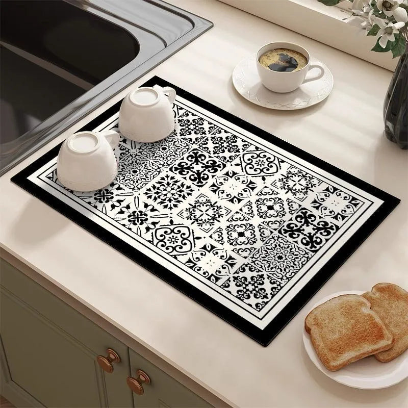 tapis cuisine absorbant antidérapant motif géométrique moderne caoutchouc séchage rapide décoration intérieur maison