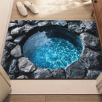 tapis moderne antidérapant polyester bleu gris piscine naturelle extérieur 80x120cm