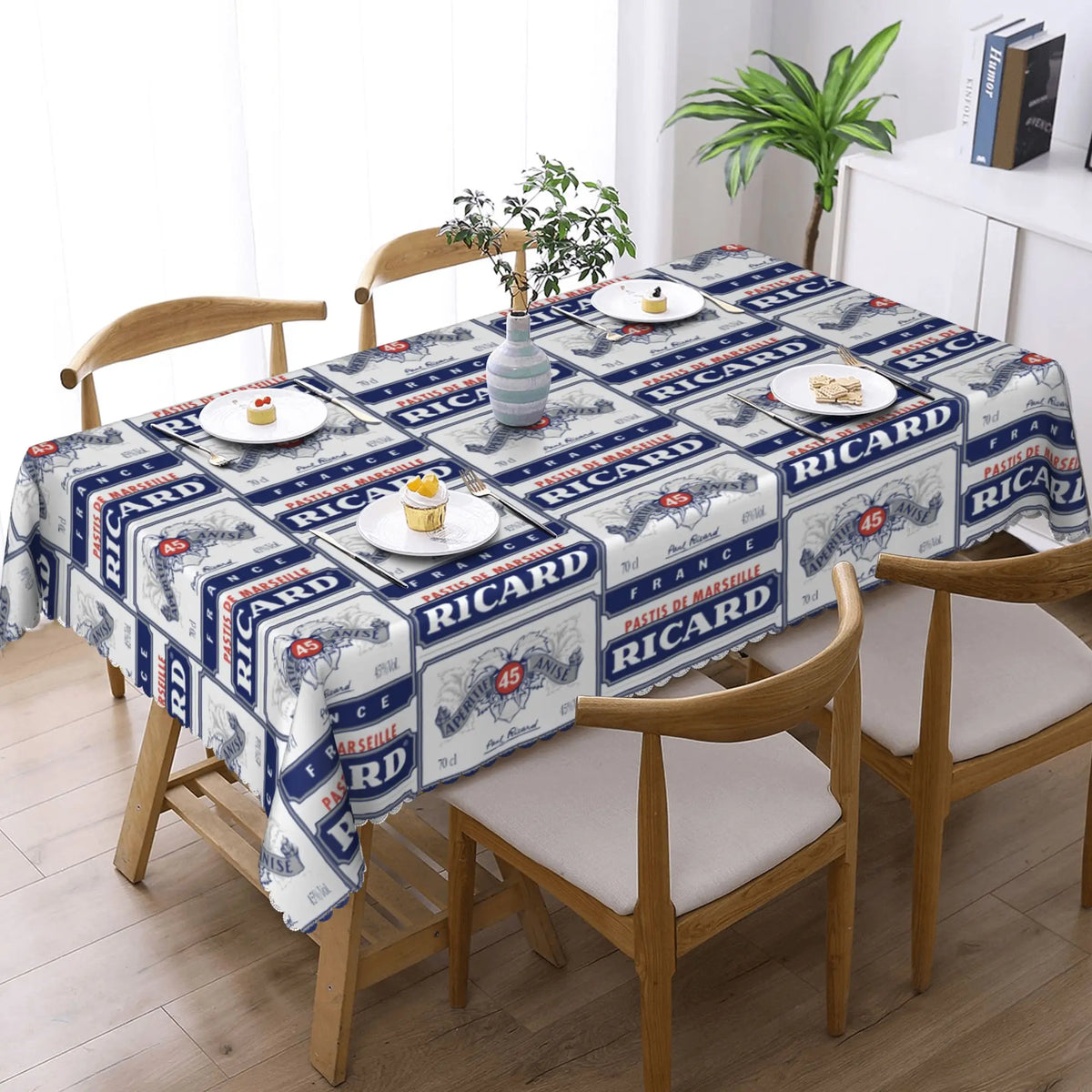 nappe table bleu marine logo ricard moderne imperméable résistance taches 66x183cm