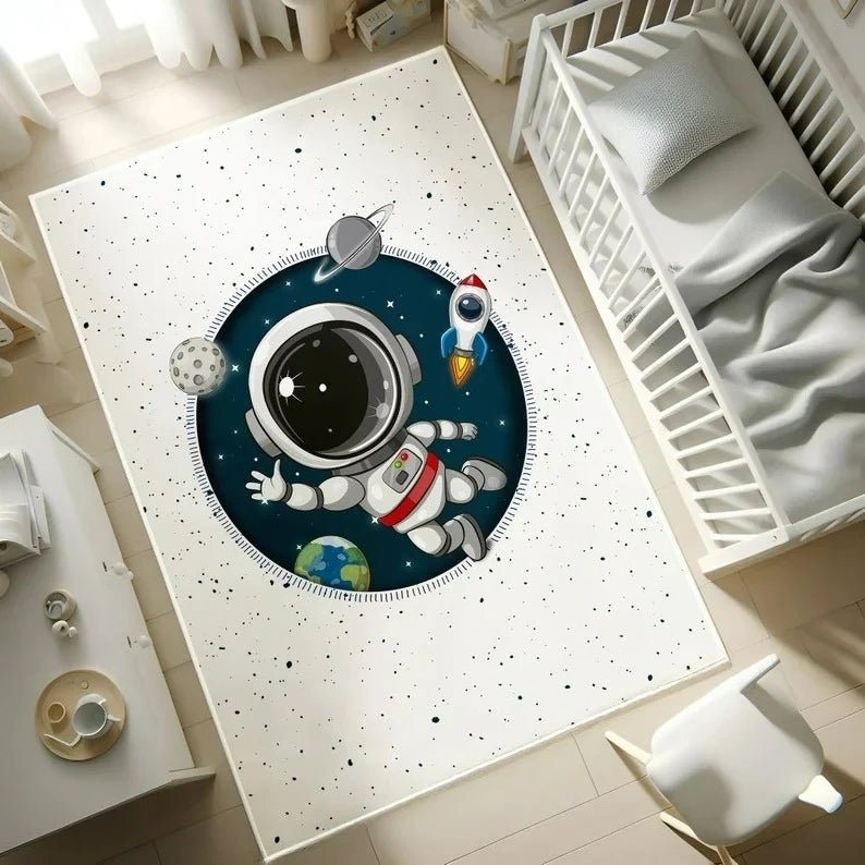 tapis dessin animé planètes astronautes enfants moderne bleu rouge orange chambre salonextérieur commercialisation