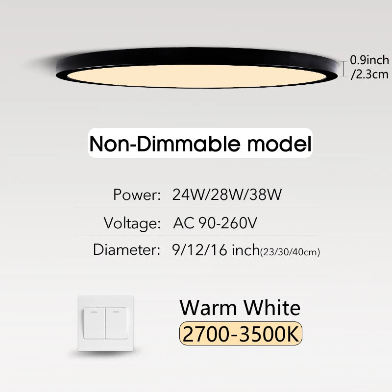 plafonnier led ultrafin moderne blanc noir 24w 28w 38w(touches)