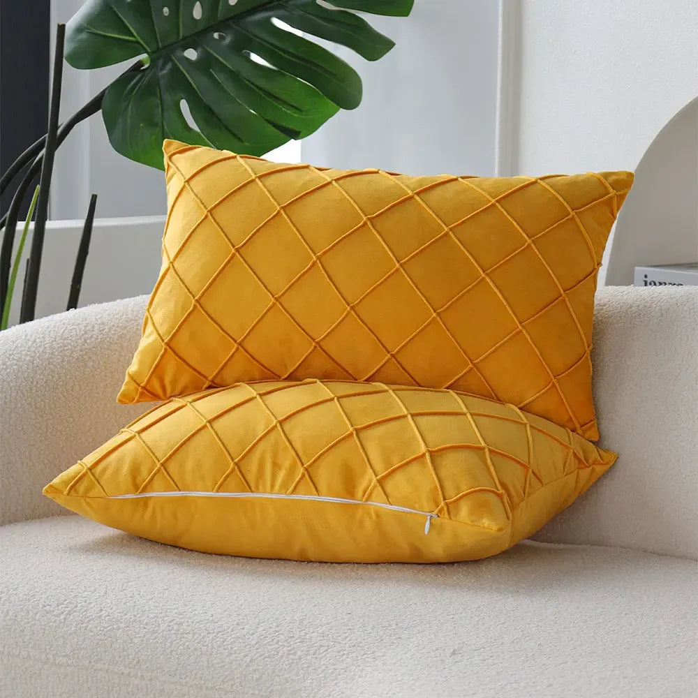 housse coussin velours jaune motif losange moderne 30x50cm decoration sofa lit chambre