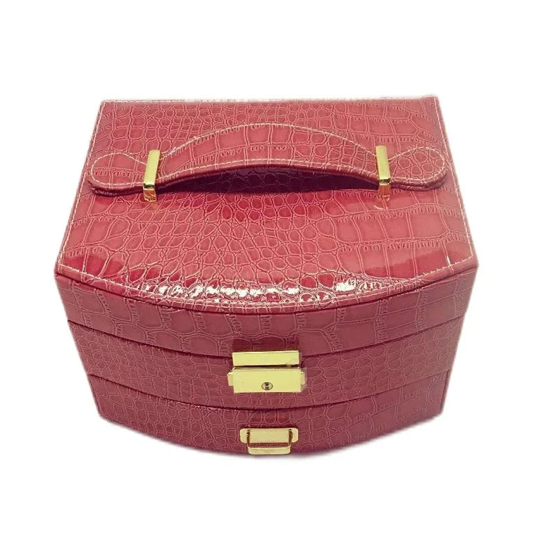 boîte bijoux cuir croco rose rouge violet classique cadenas rangement tiroir