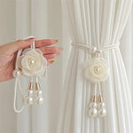 rideaux polonais fleurs relief soie nacrées corde tressée élégant accessoires décoratifs pastel doré