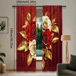 rideau moderne rouge doré roses feuilles polyester opaque deux panneaux