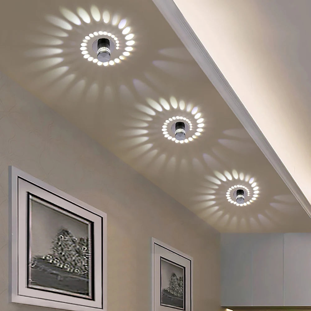 Application de l'applique murale LED spirale dans un salon avec ambiance chaleureuse