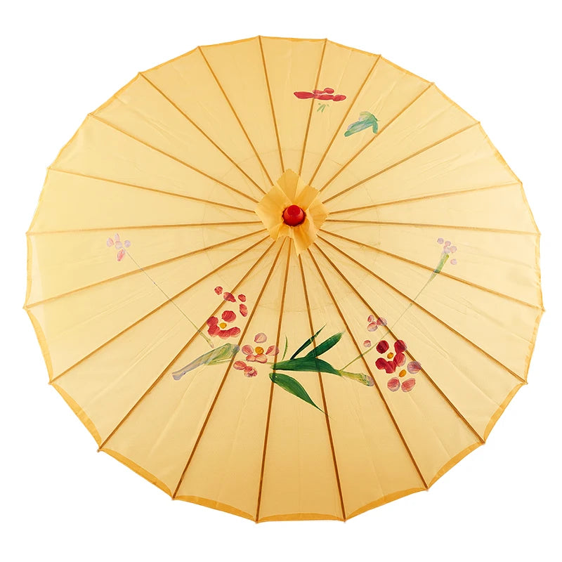 parapluie traditionnel artisanal japonais fleurs feuilles peintes main poignée bois rouge orange bleu violet