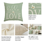 housse coussin carré motif floral vert clair beige rustique polyester lavable glissière invisible 45cm